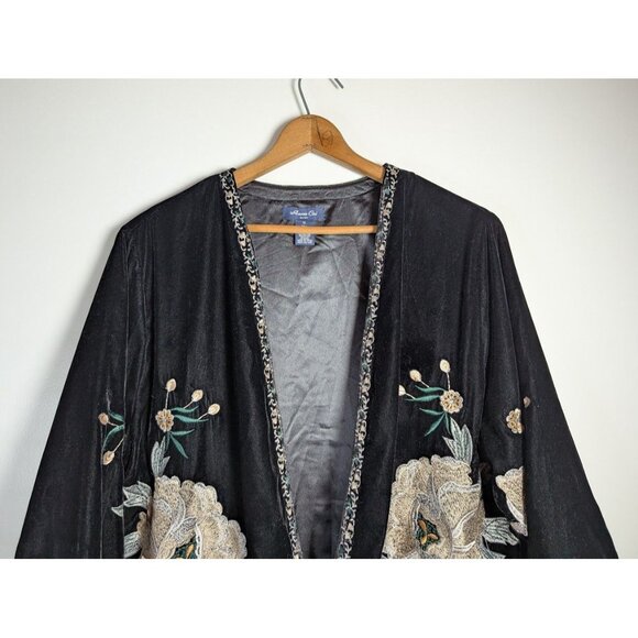 Velvet Embroidered Kimono Cardigan XL Whimsigoth Witchy Boho Lagenlook Artsy - Picture 6 of 10